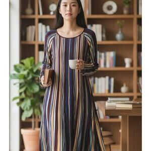 Moth Anthropologie Moth Sweater Dress Women Medium Multicolor Striped Swing Knit